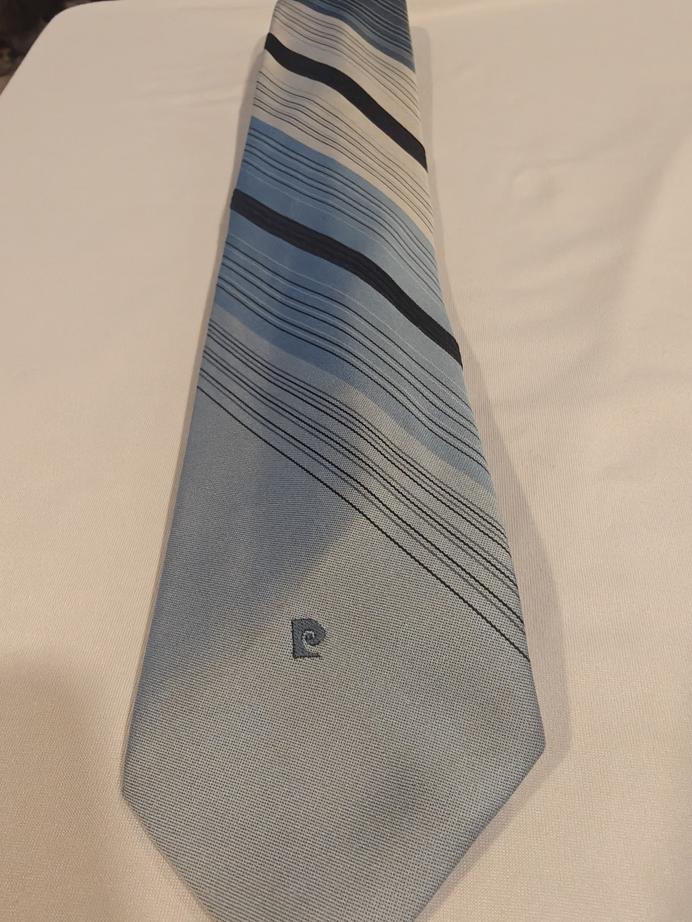 Pierre Cardin Light Blue Striped Silk Tie with Navy and White Accents